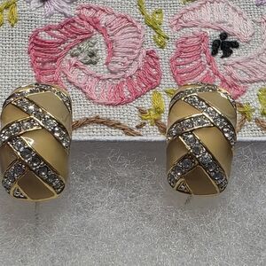 Vintage Joan Rivers Gold-tone Pierced Earrings With Enamel And Pave Crystals.